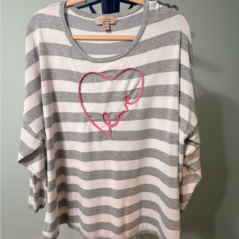 Philosophy Gray and White Striped Sweater